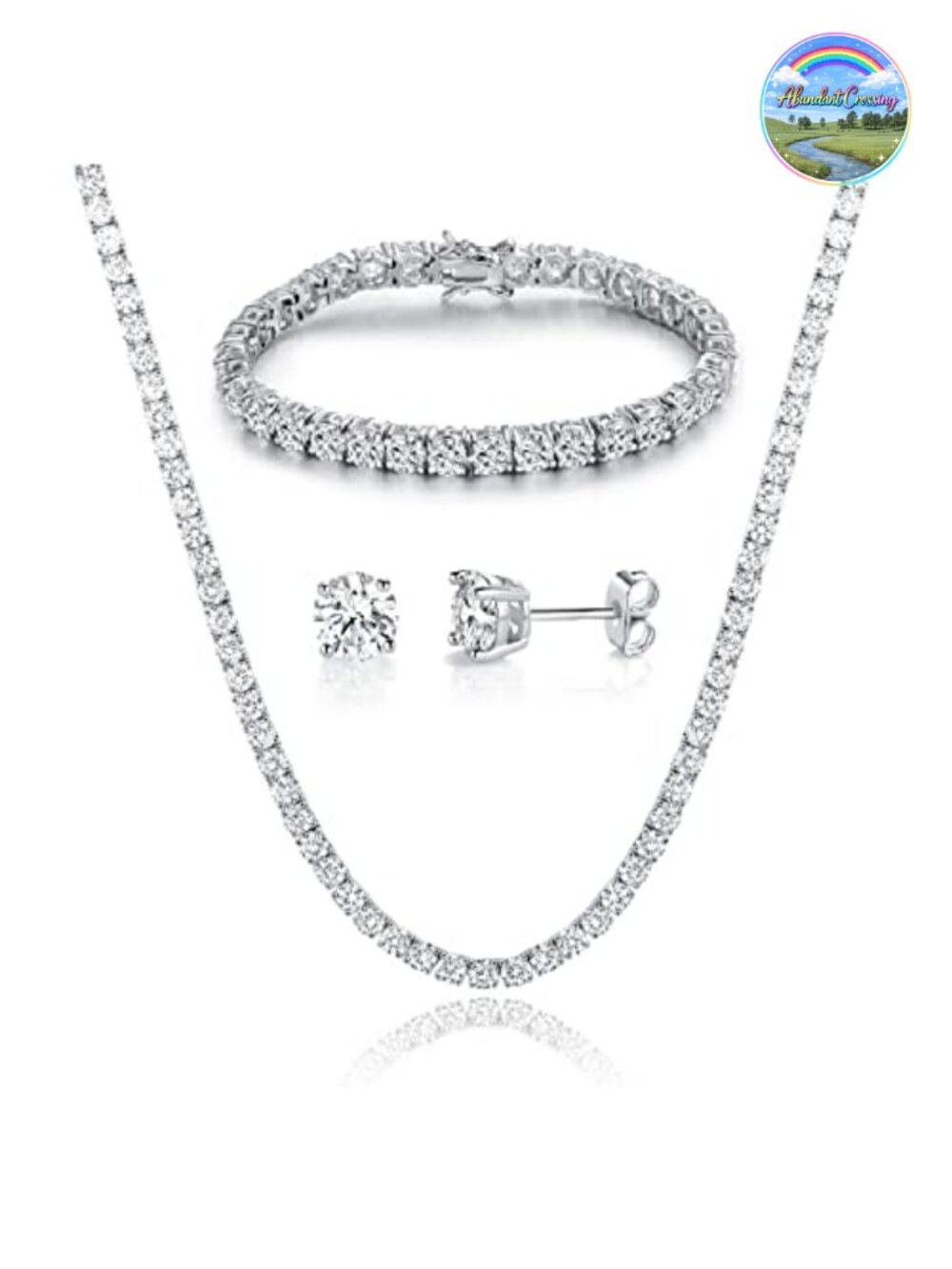 18K White Gold Plated Tennis Jewelry Set Necklace Bracelet Earrings